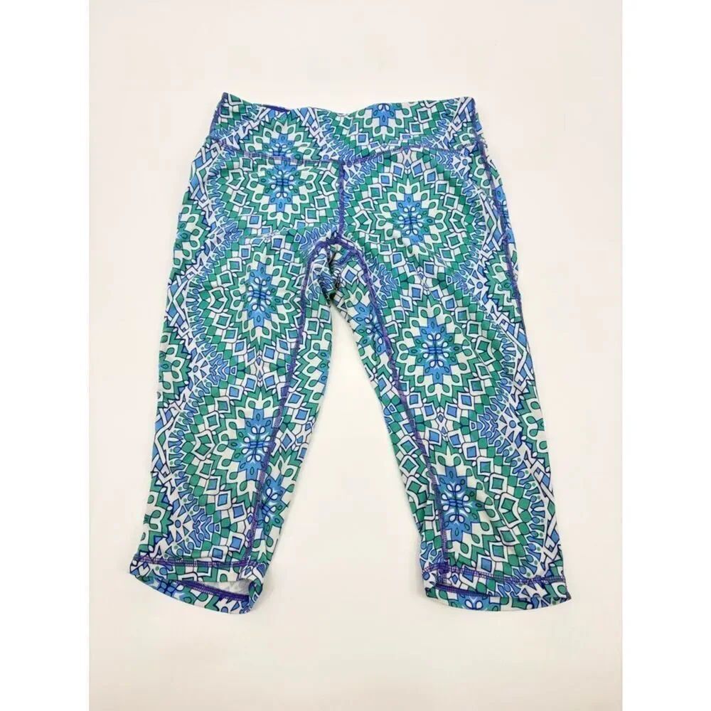 Prana | Blue & Green Patterned Active Capri leggings